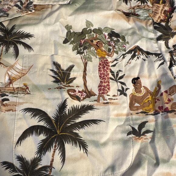 Newt Honolulu Hawaiian Shirt Mens XL Beige/ivory Hawaiian Life Print Cotton - Picture 3 of 5